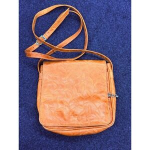 Crossbody Bag Embossed Leaf Leather Small Tan Women